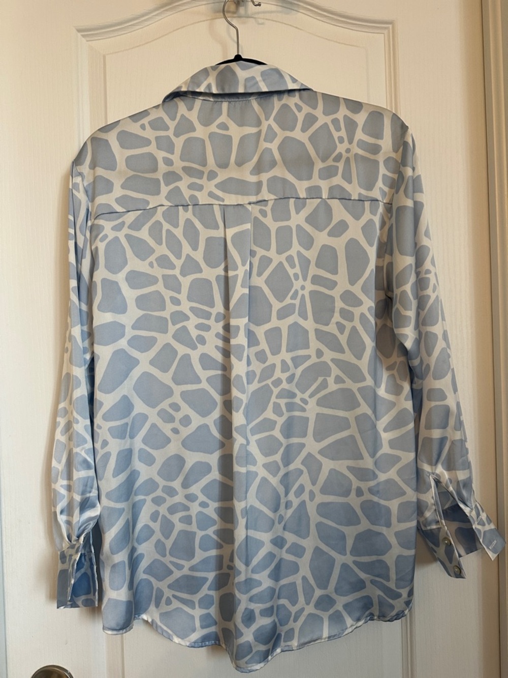 Zara Pale Blue & White Abstract Print Button-Up Shirt - Picture 3 of 6